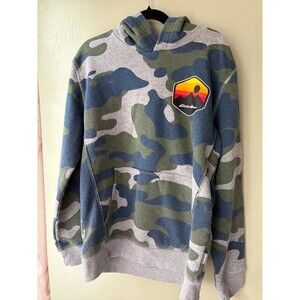 Boys Medium Eddie Bauer Camo Hoodie with Mountain Logo Graphic